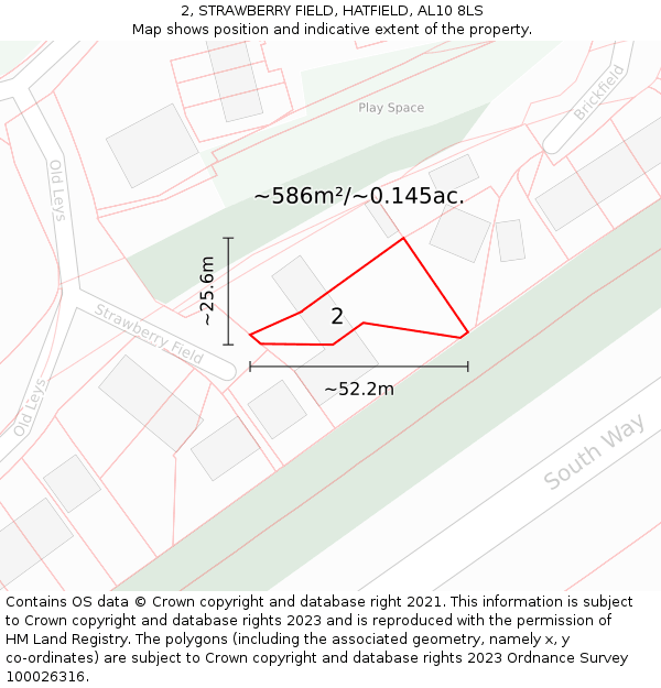 2, STRAWBERRY FIELD, HATFIELD, AL10 8LS: Plot and title map