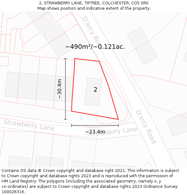 2, STRAWBERRY LANE, TIPTREE, COLCHESTER, CO5 0RX: Plot and title map