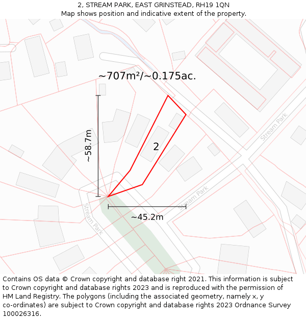 2, STREAM PARK, EAST GRINSTEAD, RH19 1QN: Plot and title map