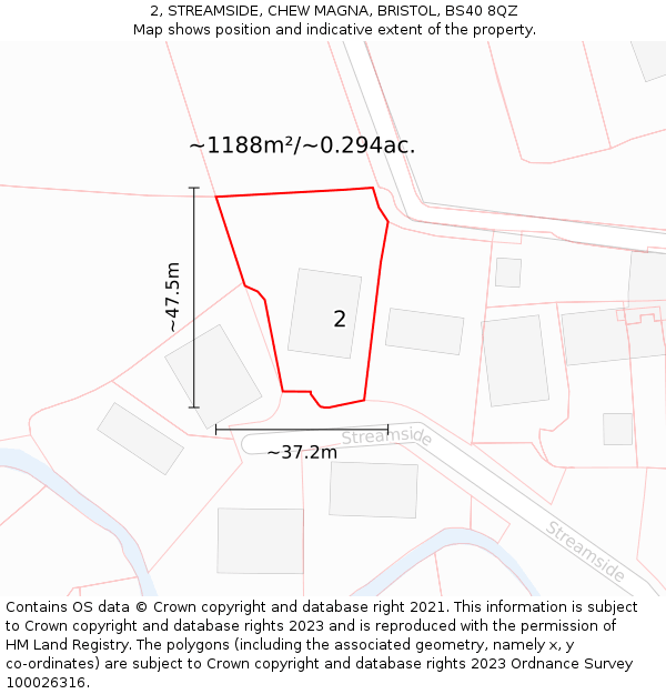 2, STREAMSIDE, CHEW MAGNA, BRISTOL, BS40 8QZ: Plot and title map