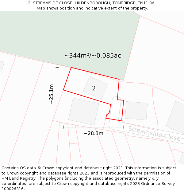 2, STREAMSIDE CLOSE, HILDENBOROUGH, TONBRIDGE, TN11 9AL: Plot and title map