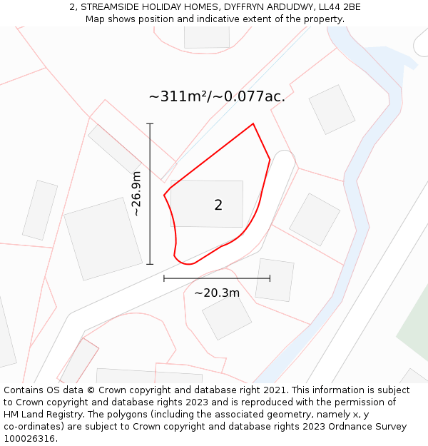 2, STREAMSIDE HOLIDAY HOMES, DYFFRYN ARDUDWY, LL44 2BE: Plot and title map