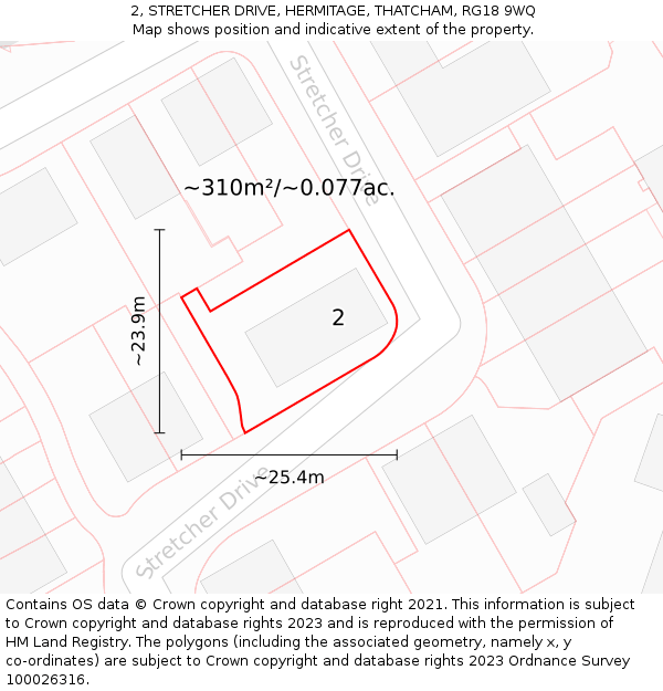 2, STRETCHER DRIVE, HERMITAGE, THATCHAM, RG18 9WQ: Plot and title map