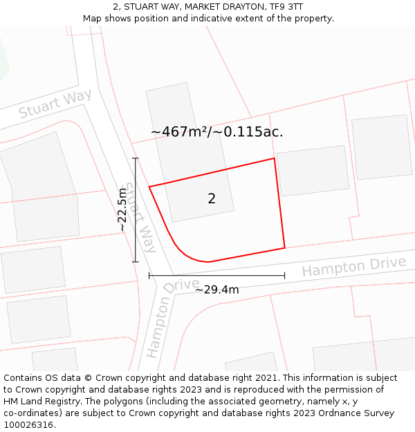 2, STUART WAY, MARKET DRAYTON, TF9 3TT: Plot and title map