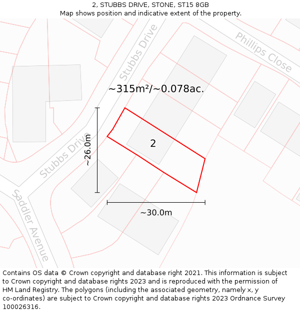 2, STUBBS DRIVE, STONE, ST15 8GB: Plot and title map