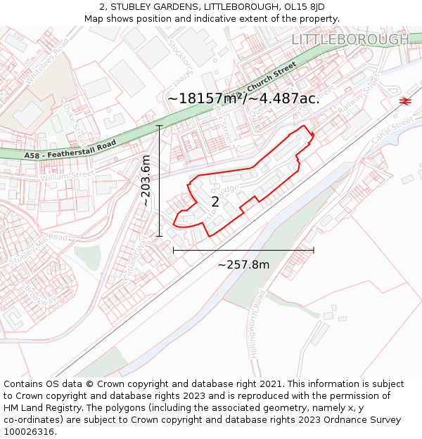 2, STUBLEY GARDENS, LITTLEBOROUGH, OL15 8JD: Plot and title map