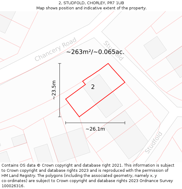 2, STUDFOLD, CHORLEY, PR7 1UB: Plot and title map