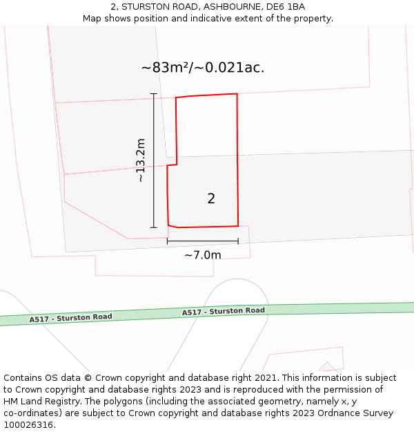 2, STURSTON ROAD, ASHBOURNE, DE6 1BA: Plot and title map