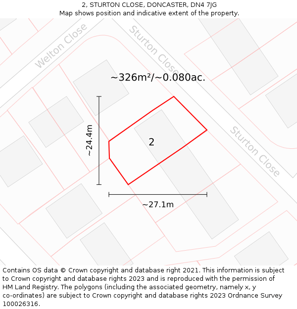 2, STURTON CLOSE, DONCASTER, DN4 7JG: Plot and title map