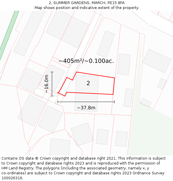 2, SUMMER GARDENS, MARCH, PE15 8FA: Plot and title map