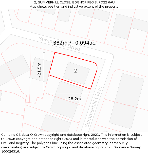 2, SUMMERHILL CLOSE, BOGNOR REGIS, PO22 6AU: Plot and title map