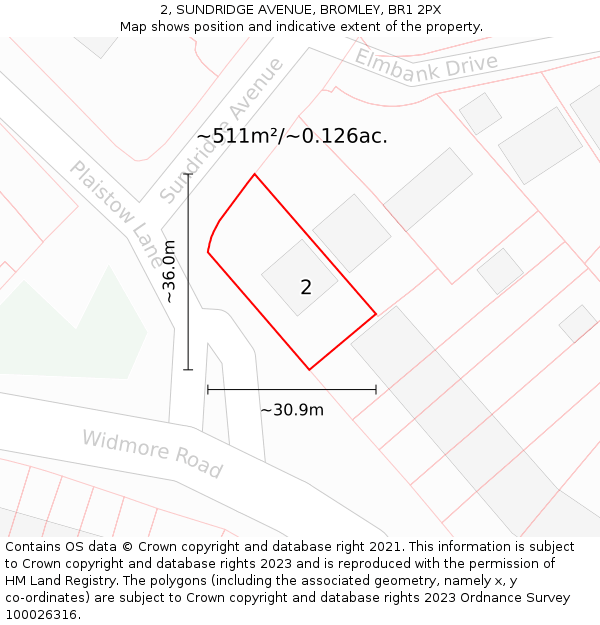 2, SUNDRIDGE AVENUE, BROMLEY, BR1 2PX: Plot and title map