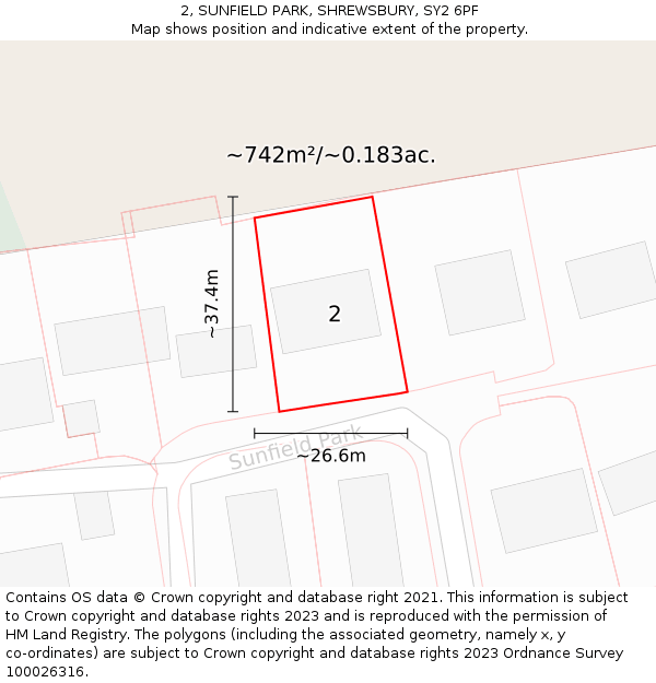 2, SUNFIELD PARK, SHREWSBURY, SY2 6PF: Plot and title map