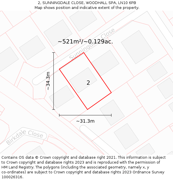 2, SUNNINGDALE CLOSE, WOODHALL SPA, LN10 6PB: Plot and title map