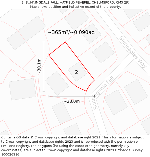 2, SUNNINGDALE FALL, HATFIELD PEVEREL, CHELMSFORD, CM3 2JR: Plot and title map