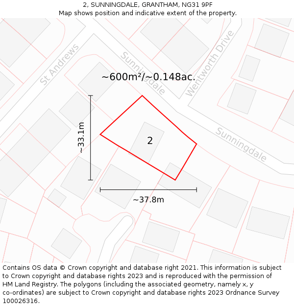 2, SUNNINGDALE, GRANTHAM, NG31 9PF: Plot and title map