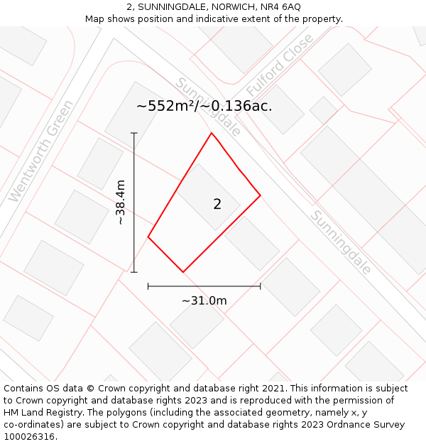 2, SUNNINGDALE, NORWICH, NR4 6AQ: Plot and title map