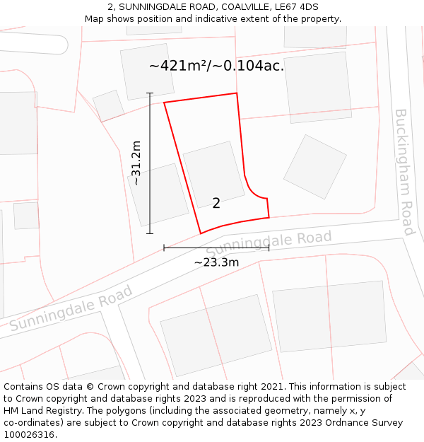 2, SUNNINGDALE ROAD, COALVILLE, LE67 4DS: Plot and title map