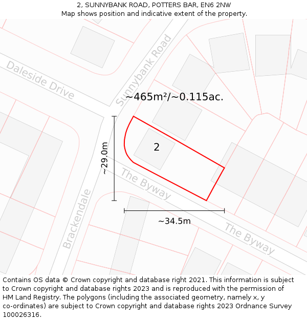2, SUNNYBANK ROAD, POTTERS BAR, EN6 2NW: Plot and title map