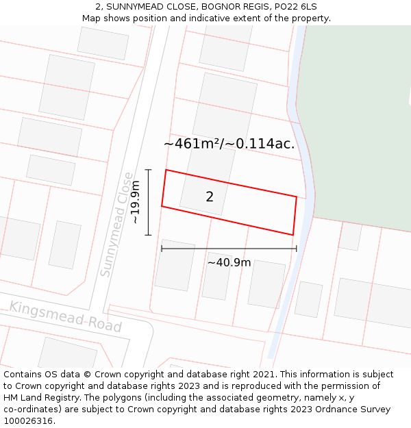 2, SUNNYMEAD CLOSE, BOGNOR REGIS, PO22 6LS: Plot and title map