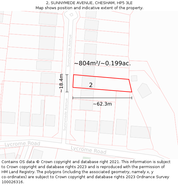 2, SUNNYMEDE AVENUE, CHESHAM, HP5 3LE: Plot and title map