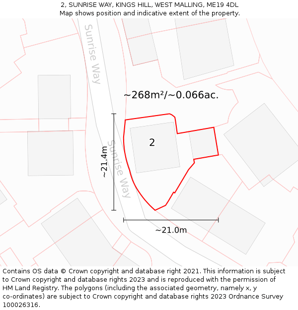 2, SUNRISE WAY, KINGS HILL, WEST MALLING, ME19 4DL: Plot and title map