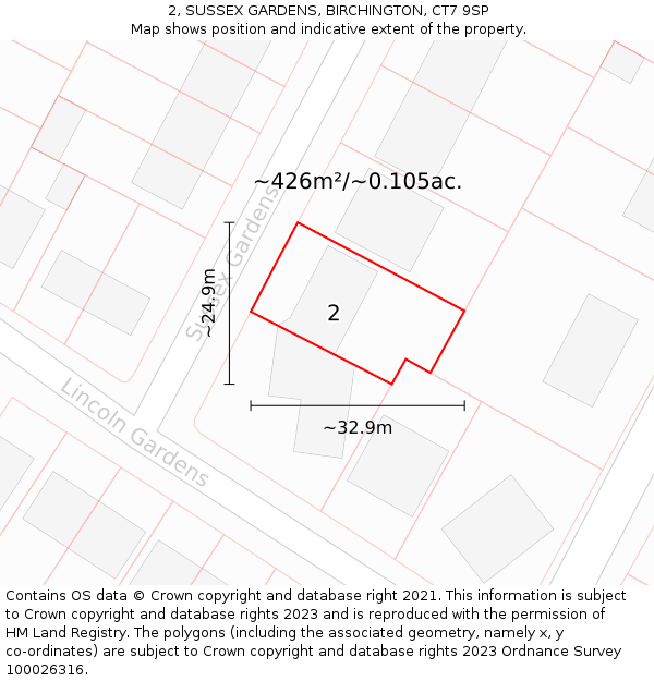 2, SUSSEX GARDENS, BIRCHINGTON, CT7 9SP: Plot and title map