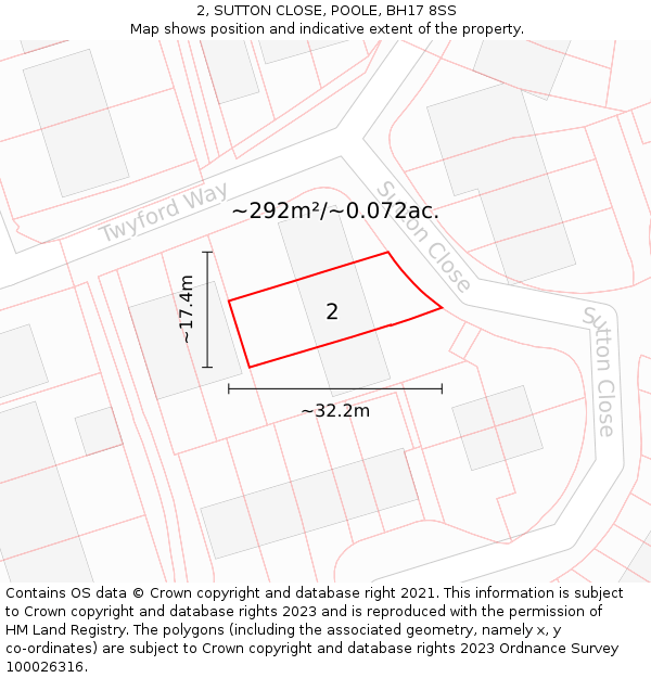 2, SUTTON CLOSE, POOLE, BH17 8SS: Plot and title map
