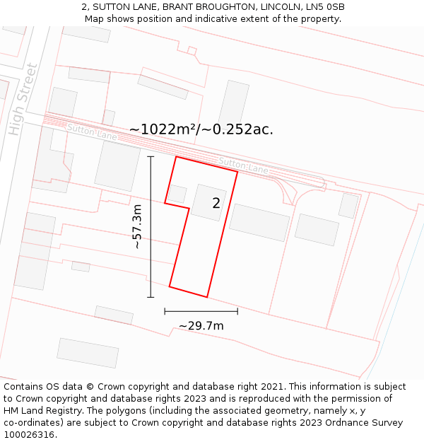 2, SUTTON LANE, BRANT BROUGHTON, LINCOLN, LN5 0SB: Plot and title map