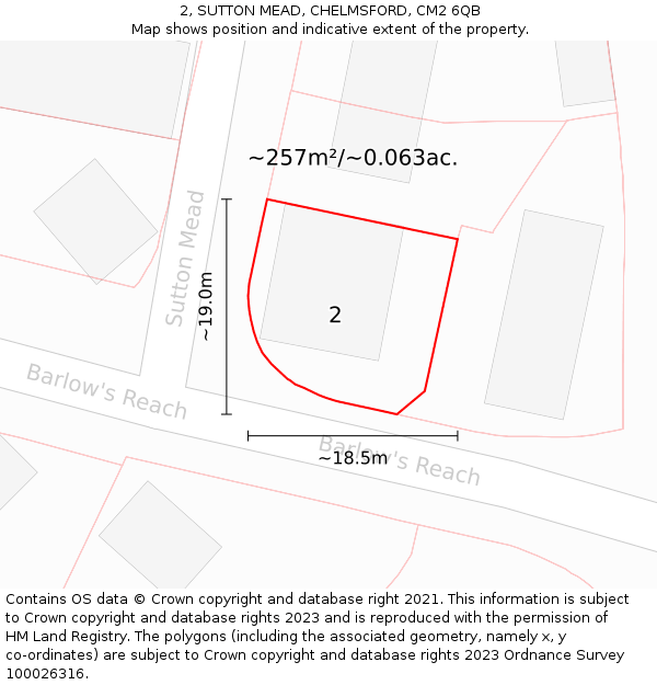 2, SUTTON MEAD, CHELMSFORD, CM2 6QB: Plot and title map