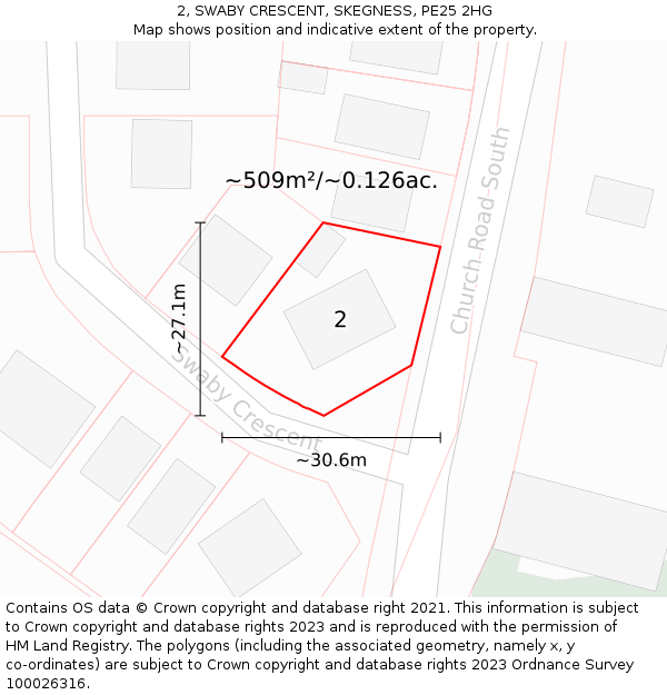 2, SWABY CRESCENT, SKEGNESS, PE25 2HG: Plot and title map