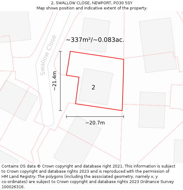 2, SWALLOW CLOSE, NEWPORT, PO30 5SY: Plot and title map