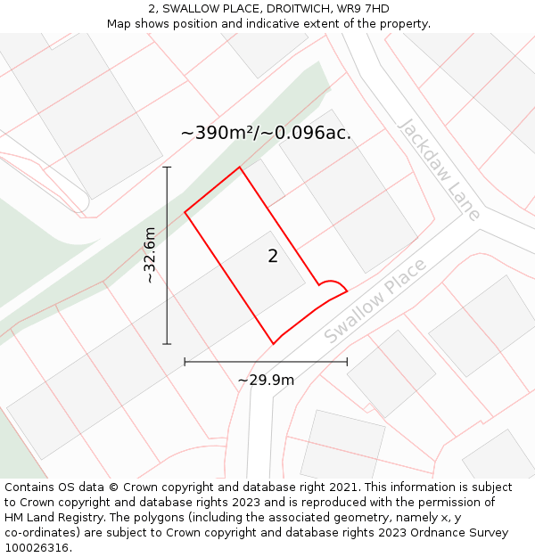 2, SWALLOW PLACE, DROITWICH, WR9 7HD: Plot and title map