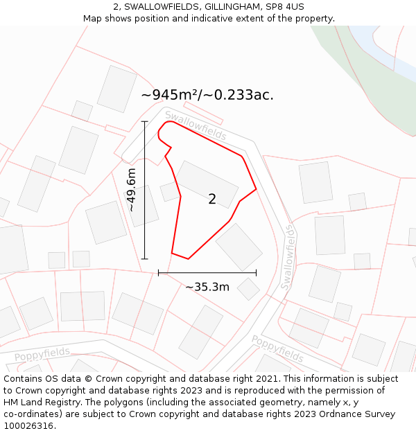 2, SWALLOWFIELDS, GILLINGHAM, SP8 4US: Plot and title map