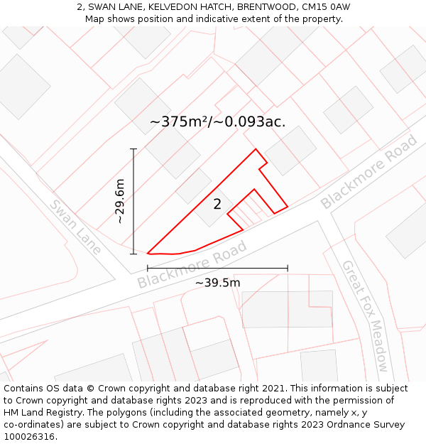 2, SWAN LANE, KELVEDON HATCH, BRENTWOOD, CM15 0AW: Plot and title map