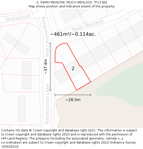 2, SWAN MEADOW, MUCH WENLOCK, TF13 6JQ: Plot and title map