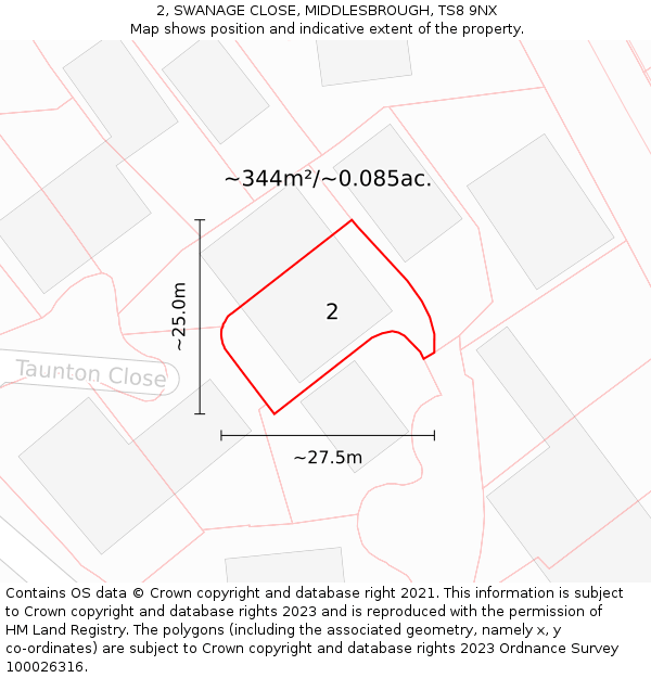 2, SWANAGE CLOSE, MIDDLESBROUGH, TS8 9NX: Plot and title map