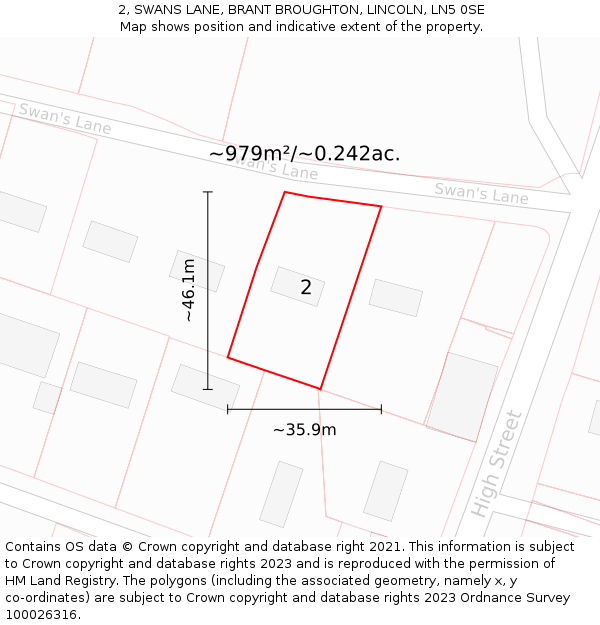 2, SWANS LANE, BRANT BROUGHTON, LINCOLN, LN5 0SE: Plot and title map