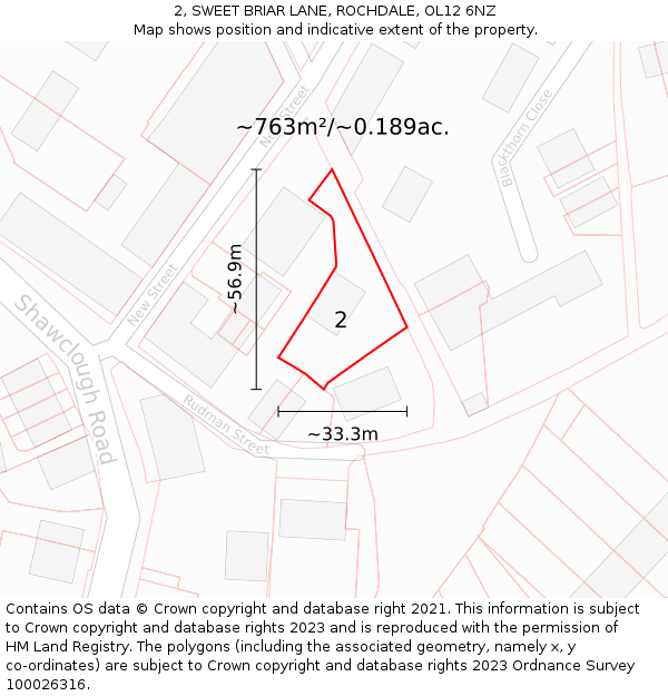 2, SWEET BRIAR LANE, ROCHDALE, OL12 6NZ: Plot and title map