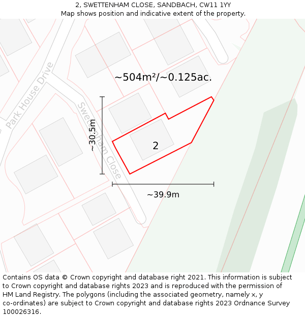 2, SWETTENHAM CLOSE, SANDBACH, CW11 1YY: Plot and title map