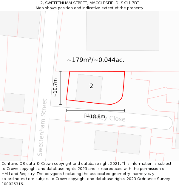 2, SWETTENHAM STREET, MACCLESFIELD, SK11 7BT: Plot and title map