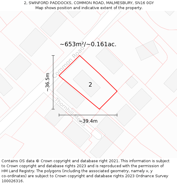 2, SWINFORD PADDOCKS, COMMON ROAD, MALMESBURY, SN16 0GY: Plot and title map