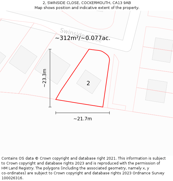 2, SWINSIDE CLOSE, COCKERMOUTH, CA13 9AB: Plot and title map