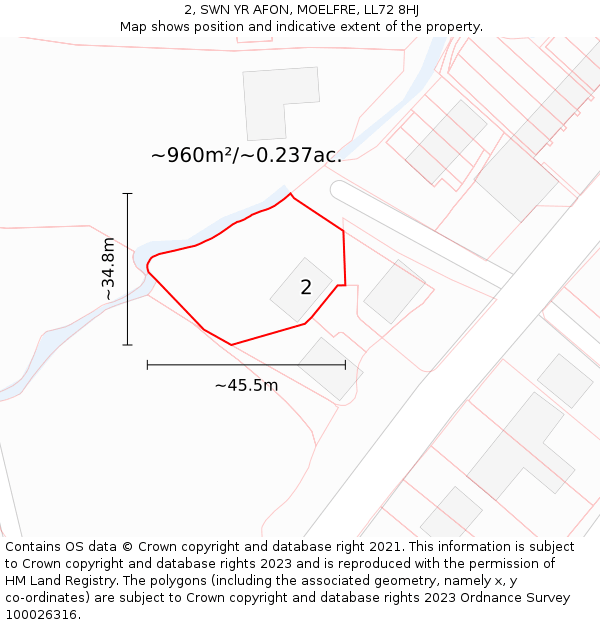 2, SWN YR AFON, MOELFRE, LL72 8HJ: Plot and title map