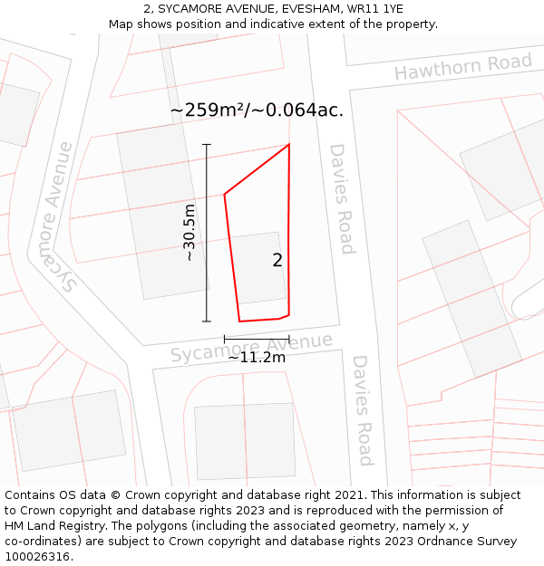 2, SYCAMORE AVENUE, EVESHAM, WR11 1YE: Plot and title map