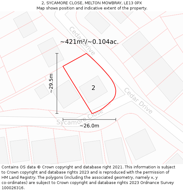 2, SYCAMORE CLOSE, MELTON MOWBRAY, LE13 0PX: Plot and title map