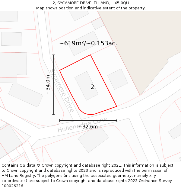 2, SYCAMORE DRIVE, ELLAND, HX5 0QU: Plot and title map