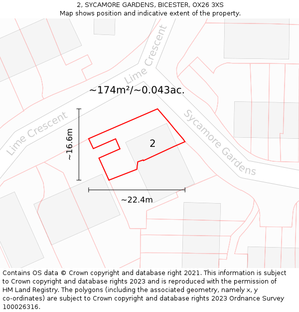 2, SYCAMORE GARDENS, BICESTER, OX26 3XS: Plot and title map