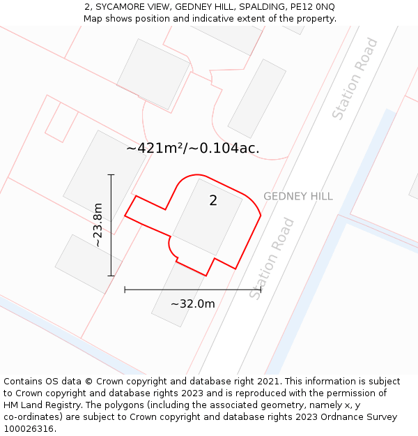 2, SYCAMORE VIEW, GEDNEY HILL, SPALDING, PE12 0NQ: Plot and title map