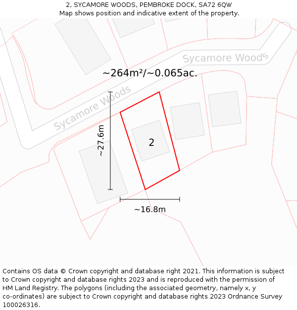 2, SYCAMORE WOODS, PEMBROKE DOCK, SA72 6QW: Plot and title map